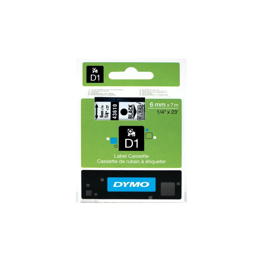 930-CINTA ROTULADORA D1 6MMX7M NEGRO/TRANSPARENTE DYMO S0720770