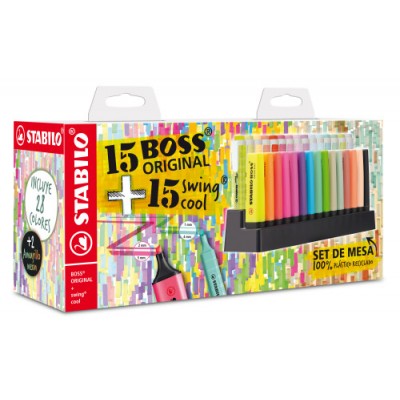 EXPOSITOR DE MESA 30 MARCADORES 15 BOSS 15 SWING COOL STABILO E87 3710