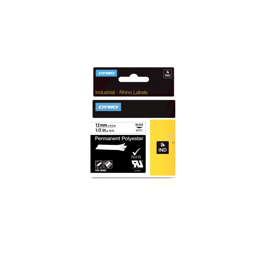 959-CINTA ROTULADORA RHINOPRO POLISTER 12MMX5,5M NEGRO/BLANCO DYMO 18483