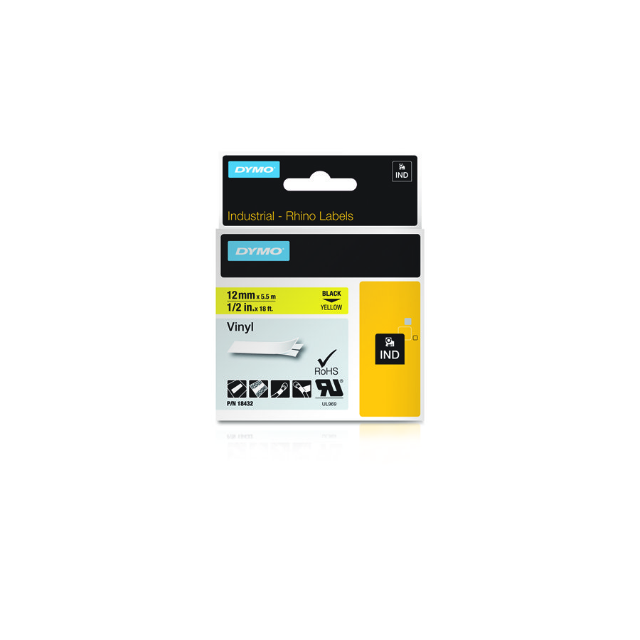 961-CINTA ROTULADORA RHINOPRO VINILO 12MMX5.5M NEGRO/AMARILLO DYMO 18432 961-CINTA ROTULADORA RHINOPRO VINILO 12MMX5.5M NEGRO/AMARILLO DYMO 18432