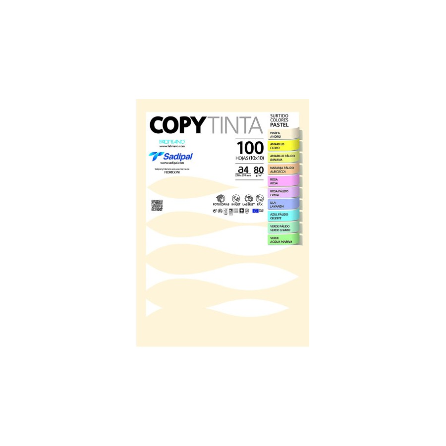 9741-PAQUETE 100 HOJAS A4 80G COLORES SURTIDOS PASTEL (10 HOJAS x COLOR) FABRIANO 11302 9741-PAQUETE 100 HOJAS A4 80G COLORES SURTIDOS PASTEL (10 HOJAS x COLOR) FABRIANO 11302