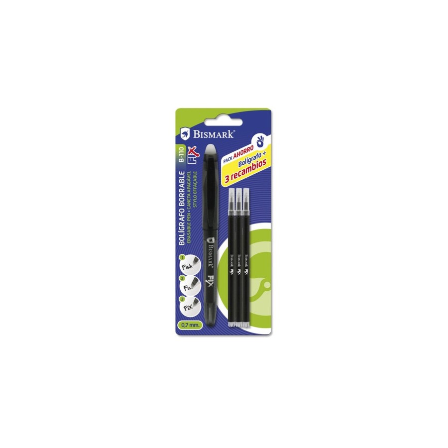 9852-BOLIGRAFO BORRABLE C/CAPUCHON+1 RECAMBIO NEGRO BISMARK 329572