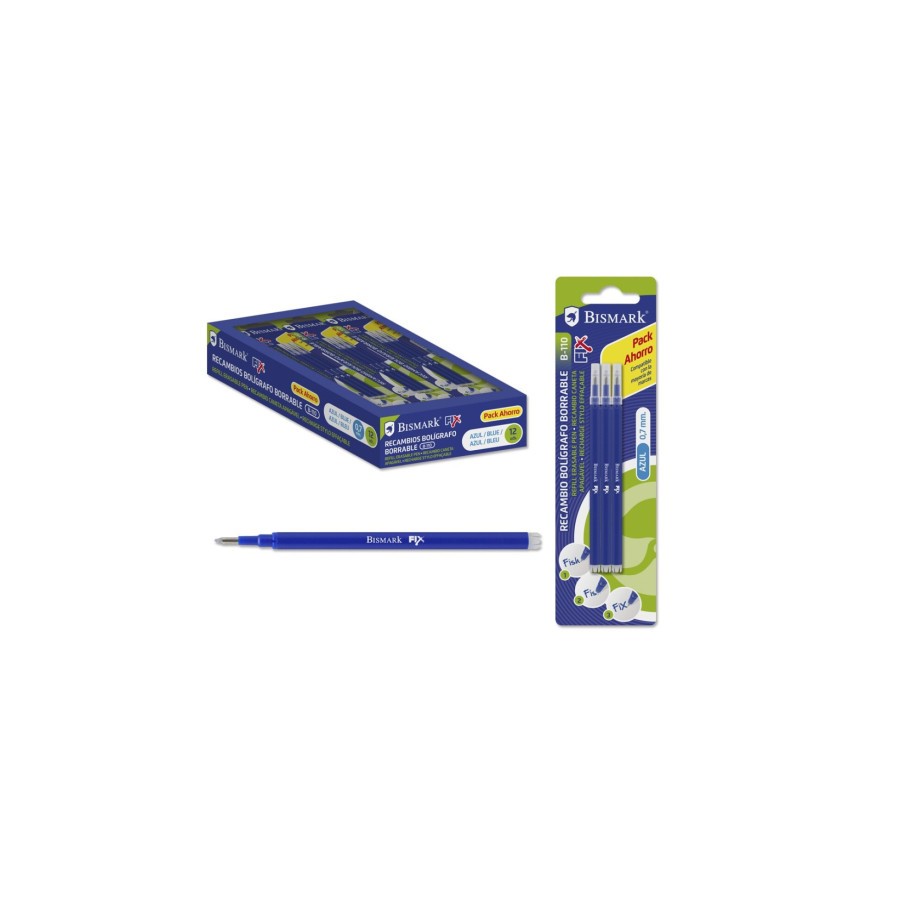 9853-SET 3 UNIDADES RECAMBIO BOLIGRAFO BORRABLE AZUL BISMARK 327532