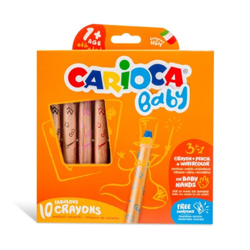 9952-CAJA 10 LAPICES 3 EN 1 + SACAPUNTAS CARIOCA BABY 42818
